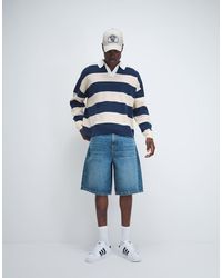 ASOS - Polo A Rayas Azul Marino Y Crudo Holgado Con Muesca En El Cuello De Punto De - Lyst