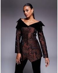 ASOS - Blazer d'ensemble en jacquard à épaules dénudées et détails en velours - chocolat fleuri - Lyst