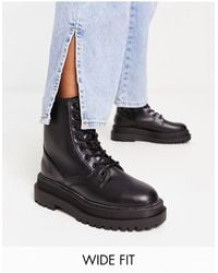 Stradivarius - Wide Fit Lace Up Chunky Boots - Lyst