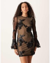 Amy Lynn - 3d Bell Sleeve Mini Dress With Cut-out Back - Lyst