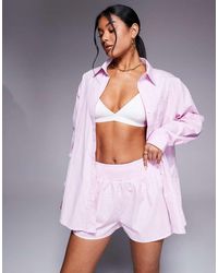 Missy Empire - Pantalones Cortos A Rayas Rosas Y Blancas Con Cinturilla Fruncida De Popelina De (Parte De Un Conjunto) - Lyst