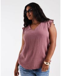ONLY - Top texturé à col v - marron - Lyst