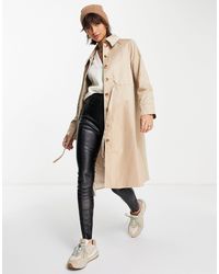 Fashion Union Drop Shoulder Wrap Coat in Natural Womens Clothing Coats Long coats and winter coats 