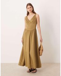 ASOS - Waisted V Neck Maxi Dress With Seaming Details - Lyst