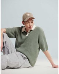 ASOS - Relaxed Knitted Polo With 3/4 Length Sleeves - Lyst