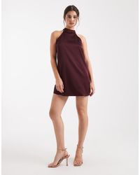 Vero Moda - Vestido Corto Burdeos De Cuello Alto Con Corte Estilo Nadadora De Satén De -Rojo - Lyst