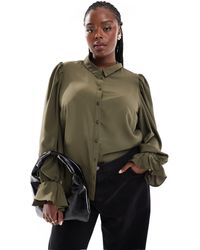 ASOS - Asos Design Curve Volume Sleeved Soft Shirt With Ruffle Cuffs - Lyst