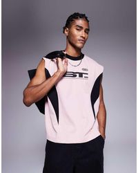 ASOS - Top Oversize Senza Maniche Con Grafica Sportiva E Dettagli Cut And Sew - Lyst