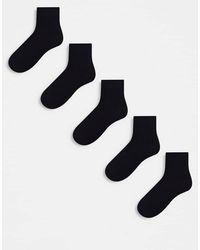 ASOS - Pack De 5 Pares De Calcetines Tobilleros Negros Con Plantilla De Tejido De Rizo De - Lyst