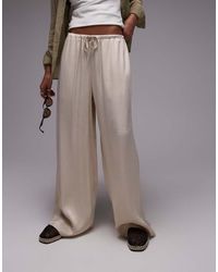 TOPSHOP - Pantalones De Pernera Ancha Con Lazada En La Cintura De Satén De -Blanco - Lyst