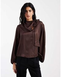 ASOS - Satin Tie Neck Blouse - Lyst