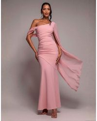 Goddiva - One Shoulder Cape Sculpting Stretch Jersey & Chiffon Maxi Dress - Lyst