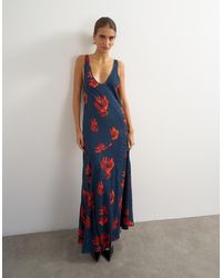 TOPSHOP - Satin Jacquard Dropped Waist Low Scoop Maxi Dress - Lyst