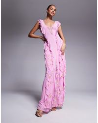AFRM - Trista Mesh Ruffle Maxi Dress With Lace Panels - Lyst