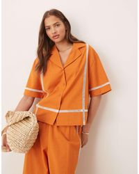ASOS - Linen Blend Short Sleeve Shirt With Contrast Trim - Lyst