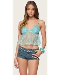 Edikted - Sheer Sequin Babydoll Tank Top - Lyst