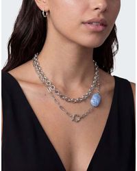 TOPSHOP - Oakley Stainless Steel Multi Chain Necklace With Blue Stone - Lyst