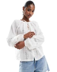 ONLY - Top Met Gestrikte Voorkant, Lange Mouwen En Geborduurde Details - Lyst