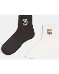 Accessorize - Pack De 2 Pares De Calcetines Marrones Con Bordado "Self Love Club" De - Lyst