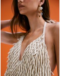 asos glam festival dress with boho beading Lace & Beads boho ruffle maxi dress in soft taupe