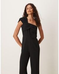 Mango - Tuta Jumpsuit Monospalla Nera Con Fiocco - Lyst