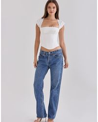 House Of Cb - Fiorella Cotton Broderie Anglaise Trim Cap Sleeve Corset Top - Lyst