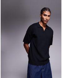 ASOS - Relaxed Knitted Midweight Cotton Notch Neck Polo - Lyst