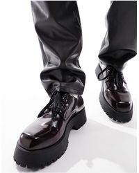 ASOS - Chaussures chunky en similicuir à lacets - bordeaux - Lyst