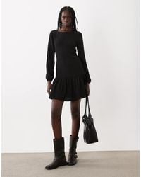 New Look - Long Sleeve Frill Hem Mini Dress - Lyst