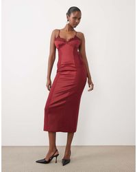 Bardot - Satin Cami Lace Detail Midi Dress - Lyst