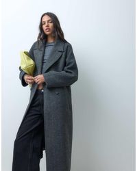 ASOS - Lange Double Breasted Jas Met Geborstelde Afwerking En Visgraatmotief - Lyst