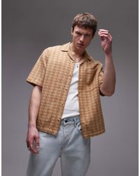 TOPMAN - Chemise décontractée à carreaux et manches courtes - marron - Lyst