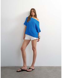 TOPSHOP - Knitted Crochet Off The Shoulder Drape Top - Lyst