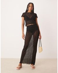 ASOS - Gesmokte Doorschijnende Maxirok Van Mesh Met Bloemenprint - Lyst