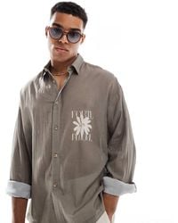 ASOS - Recht Doorschijnend Jaren 90 Oversized Overhemd Met Textuur En Print Op De Borst - Lyst