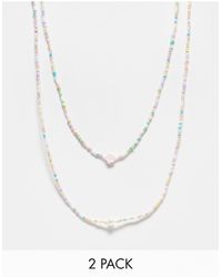 Pieces - 2 Pack Small Beaded Necklaces With Pearl Detail - Lyst