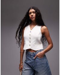 TOPSHOP - V Neck Cropped Waistcoat - Lyst