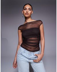 ASOS - Gathered Short Sleeve Off Shoulder Mesh Top - Lyst