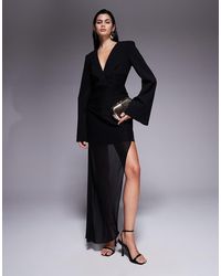 ASOS - Mock Blazer Mini Dress With Shoulder Pads And Mesh Overlay - Lyst