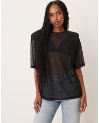 ASOS - Sheer Mesh Oversize Tee With Shoulder Pads - Lyst