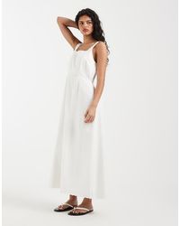 Vero Moda - Linen Look Scallop Edge Square Neck Cami Midi Dress - Lyst