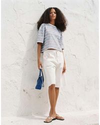 ASOS - Contrast Neck Boxy Crop Top Light Blue And Chocolate Stripe - Lyst