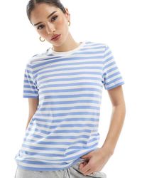 Pieces - T-Shirt A Maniche Corte Squadrata A Righe E Bianche - Lyst