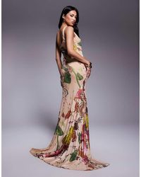 ASOS Extreme One Shoulder Satin Maxi Dress With Asymmetric Hem in Green |  Lyst UK