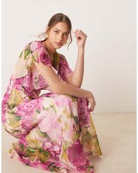 Hope & Ivy - Vestito Lungo Con Stampa, Scollo Ad Anello E Maniche A Cascata - Lyst