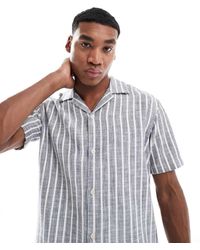JJ Rebel - Camisa Azul A Rayas De Manga Corta Con Cuello De Solapas De Tejido Texturizado De - Lyst