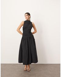 ARRANGE - Drop Waist Ruched Detail Funnel Neck Maxi Dress - Lyst