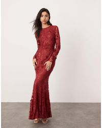 ASOS - – besticktes, langärmliges maxikleid aus floraler spitze - Lyst