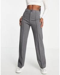 Pull&Bear High Waist Tailored Straight Leg Trousers With Front Seam Detail - Grey