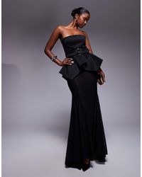 ASOS - Premium Bodice Maxi Dress With Cinched Belt Detail And Sheer Skirt - Lyst
